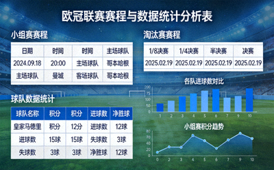 欧冠联赛赛程安排与球队数据统计分析表
